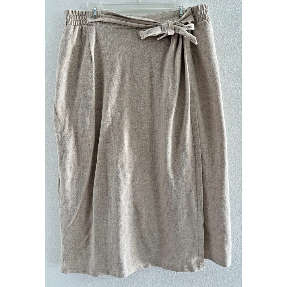 Chicos Womens Size 3 Linen Cotton Wrap Midi‎ Skirt Natural Tan Boho Resortwear